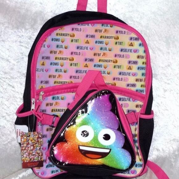 NEW Kids Girls Rainbow Emoji Backpack and Lunch Box Set. - Picture 2 of 5